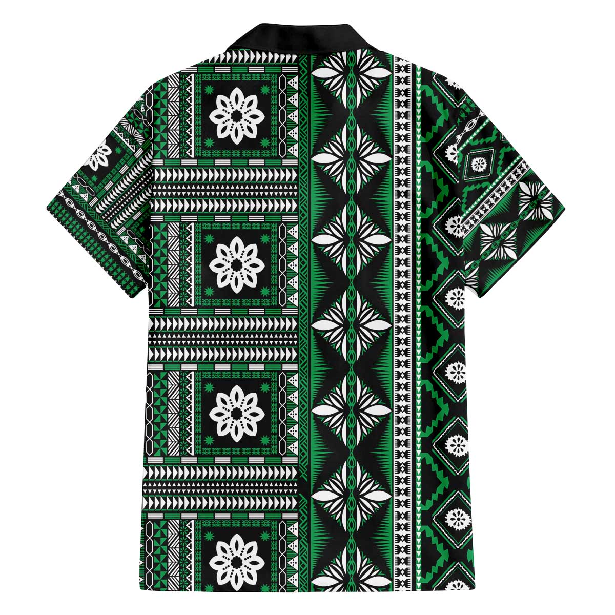 Fiji Masi Tapa Pattern Green Family Matching Off The Shoulder Long Sleeve Dress and Hawaiian Shirt LT01 - Polynesian Pride