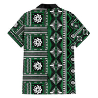 Fiji Masi Tapa Pattern Green Family Matching Off The Shoulder Long Sleeve Dress and Hawaiian Shirt LT01 - Polynesian Pride