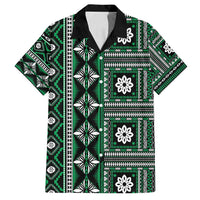 Fiji Masi Tapa Pattern Green Family Matching Off Shoulder Short Dress and Hawaiian Shirt LT01 Dad's Shirt - Short Sleeve Green - Polynesian Pride