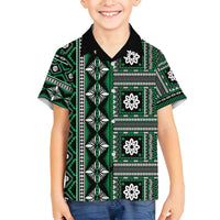Fiji Masi Tapa Pattern Green Family Matching Off Shoulder Short Dress and Hawaiian Shirt LT01 Son's Shirt Green - Polynesian Pride