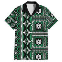 Fiji Masi Tapa Pattern Green Family Matching Short Sleeve Bodycon Dress and Hawaiian Shirt LT01 Dad's Shirt - Short Sleeve Green - Polynesian Pride