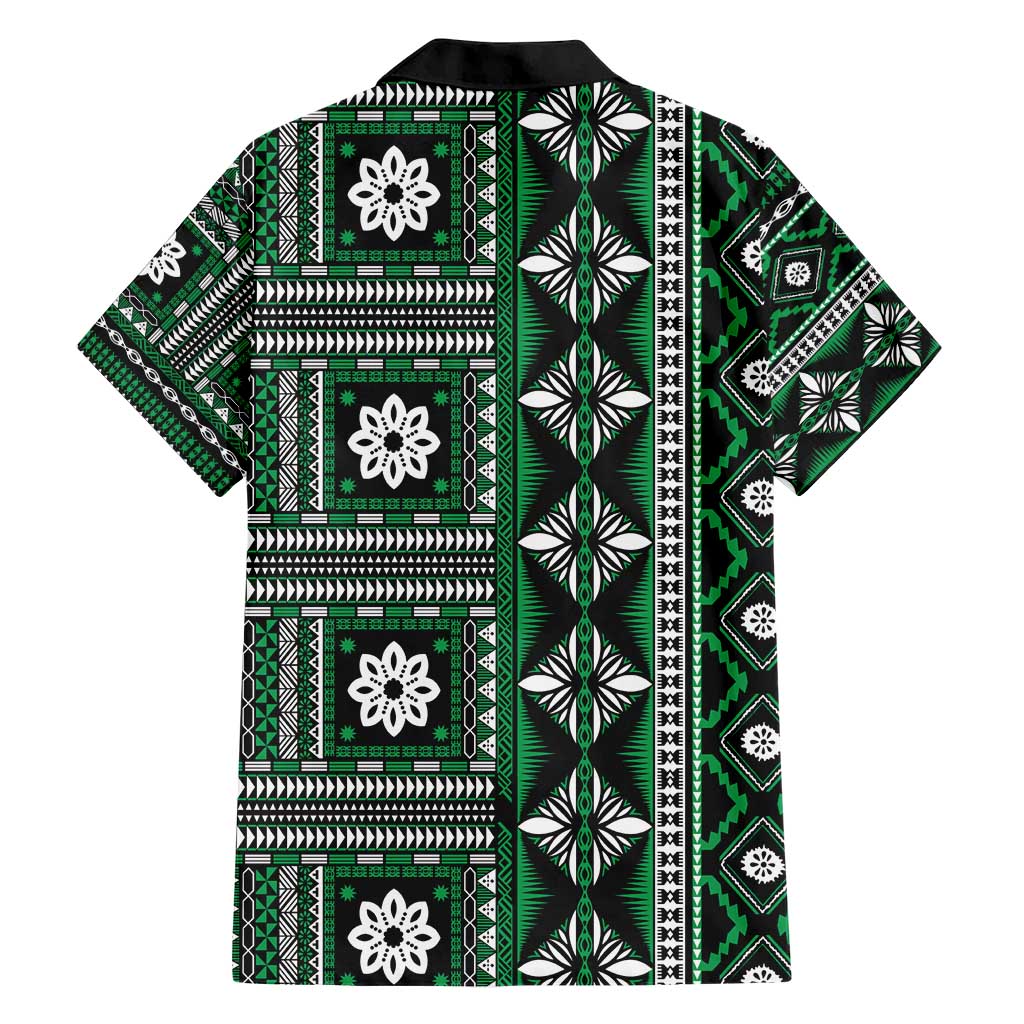 Fiji Masi Tapa Pattern Green Family Matching Short Sleeve Bodycon Dress and Hawaiian Shirt LT01 - Polynesian Pride