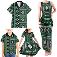 Fiji Masi Tapa Pattern Green Family Matching Tank Maxi Dress and Hawaiian Shirt LT01 - Polynesian Pride