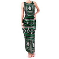 Fiji Masi Tapa Pattern Green Family Matching Tank Maxi Dress and Hawaiian Shirt LT01 Mom's Dress Green - Polynesian Pride