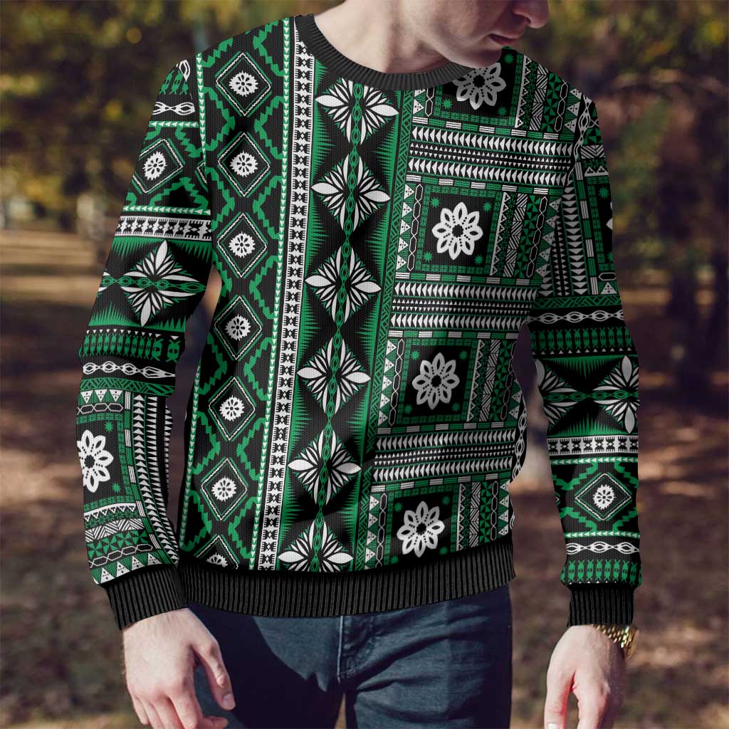 Fiji Masi Tapa Pattern Green Ugly Christmas Sweater - Polynesian Pride