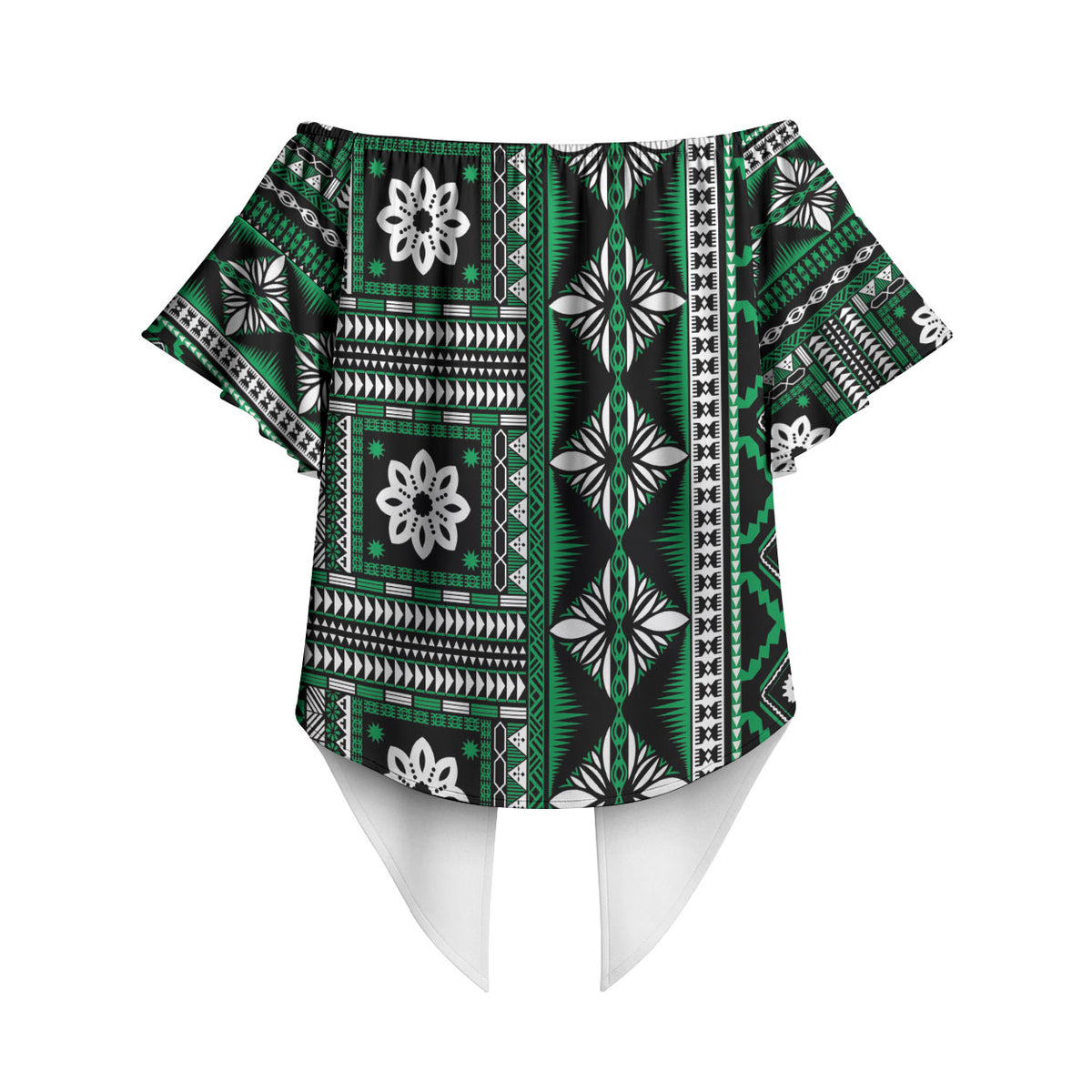 Fiji Masi Tapa Pattern Green Off Shoulder Wrap Waist Top LT01 - Polynesian Pride