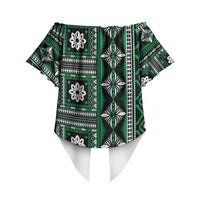 Fiji Masi Tapa Pattern Green Off Shoulder Wrap Waist Top LT01 - Polynesian Pride