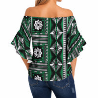 Fiji Masi Tapa Pattern Green Off Shoulder Wrap Waist Top LT01 - Polynesian Pride