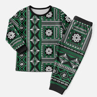 Fiji Masi Tapa Pattern Green Christmas Pajama Set - Polynesian Pride