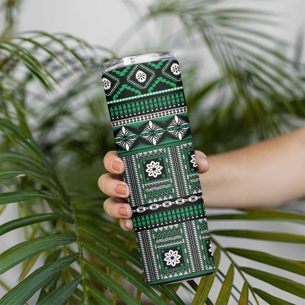 Fiji Masi Tapa Pattern Green Skinny Tumbler - Polynesian Pride