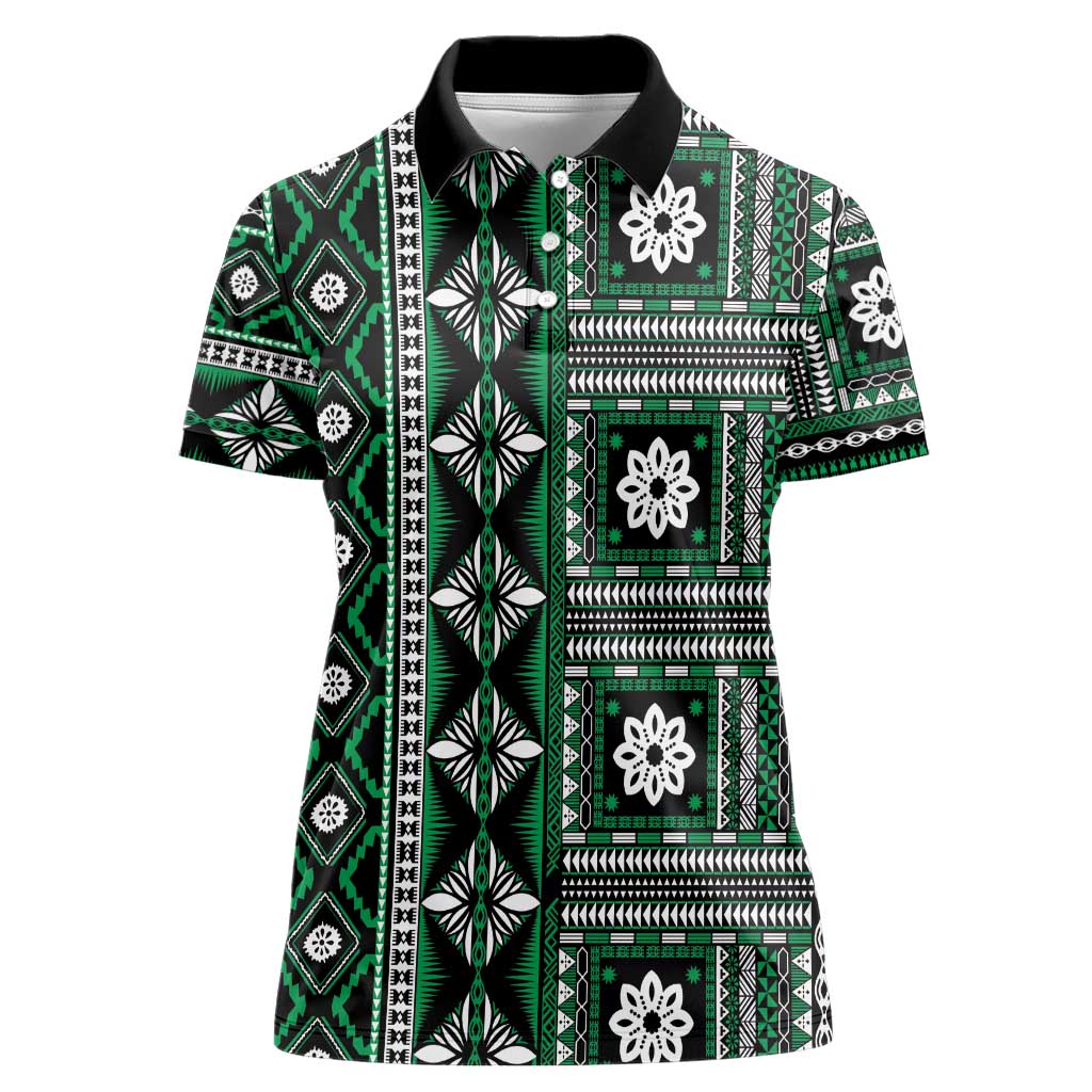 Fiji Masi Tapa Pattern Green Women Polo Shirt - Polynesian Pride