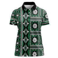 Fiji Masi Tapa Pattern Green Women Polo Shirt - Polynesian Pride
