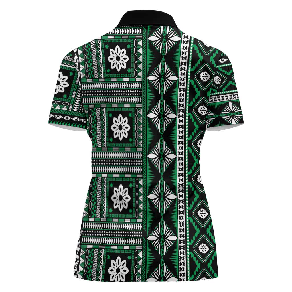 Fiji Masi Tapa Pattern Green Women Polo Shirt - Polynesian Pride