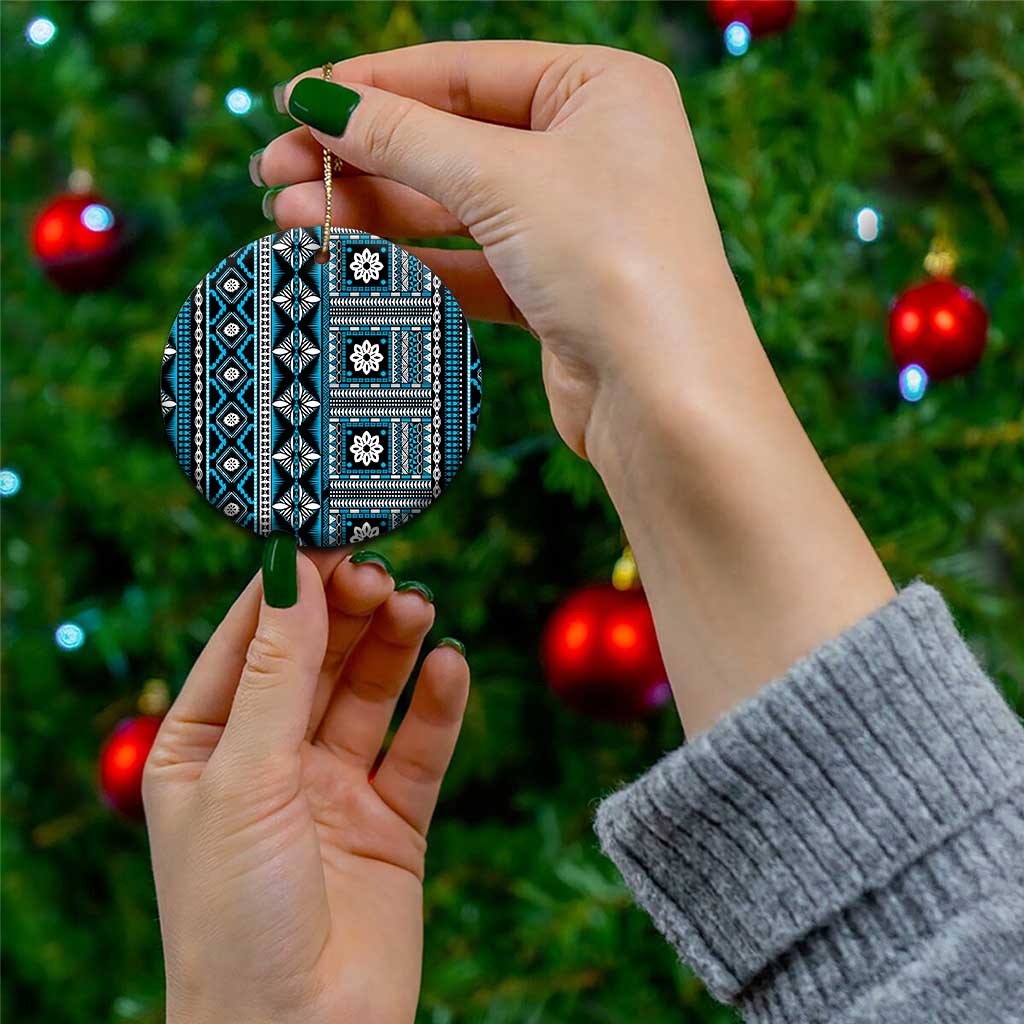 Fiji Masi Tapa Pattern Blue Ceramic Ornament - Polynesian Pride
