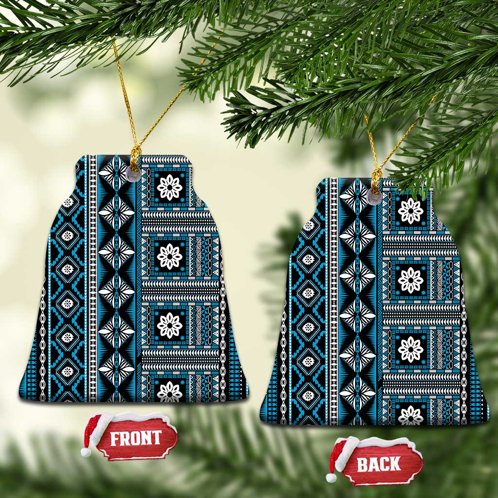Fiji Masi Tapa Pattern Blue Ceramic Ornament - Polynesian Pride