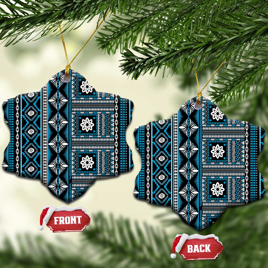 Fiji Masi Tapa Pattern Blue Ceramic Ornament - Polynesian Pride