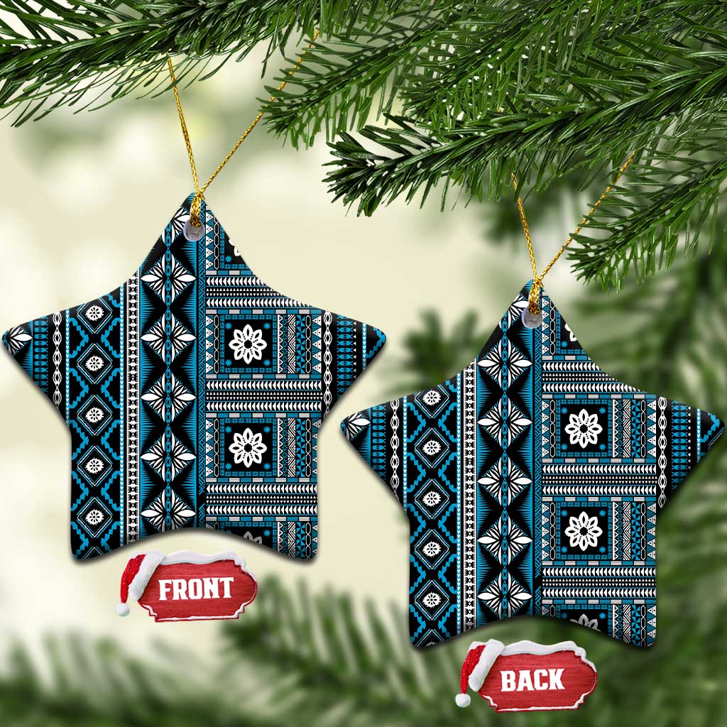 Fiji Masi Tapa Pattern Blue Ceramic Ornament - Polynesian Pride