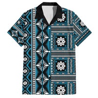 Fiji Masi Tapa Pattern Blue Family Matching Long Sleeve Bodycon Dress and Hawaiian Shirt LT01 Dad's Shirt - Short Sleeve Blue - Polynesian Pride