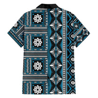 Fiji Masi Tapa Pattern Blue Family Matching Long Sleeve Bodycon Dress and Hawaiian Shirt LT01 - Polynesian Pride