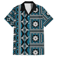 Fiji Masi Tapa Pattern Blue Family Matching Off The Shoulder Long Sleeve Dress and Hawaiian Shirt LT01 Dad's Shirt - Short Sleeve Blue - Polynesian Pride