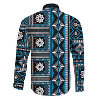 Fiji Masi Tapa Pattern Blue Family Matching Off Shoulder Maxi Dress and Hawaiian Shirt - Polynesian Pride
