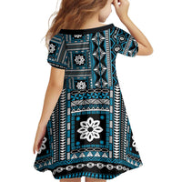 Fiji Masi Tapa Pattern Blue Family Matching Off Shoulder Short Dress and Hawaiian Shirt - Polynesian Pride
