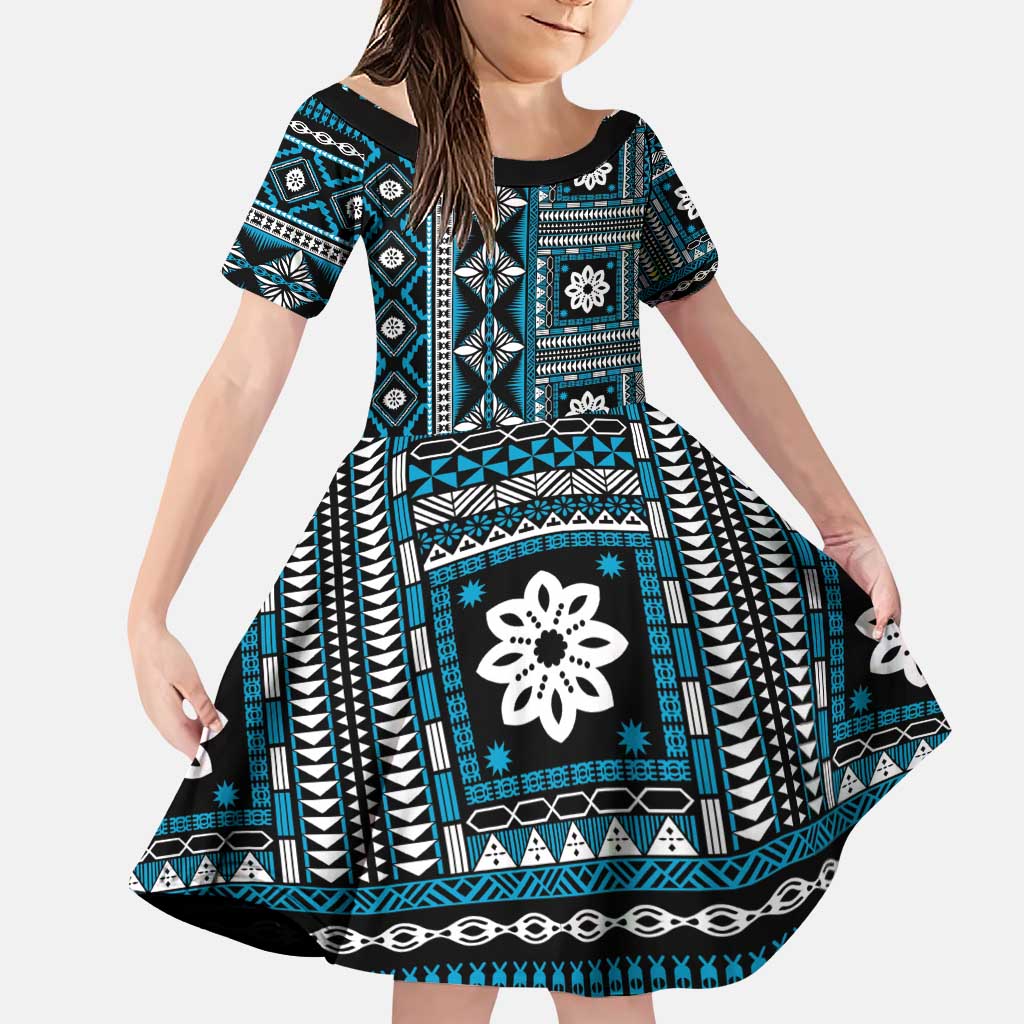 Fiji Masi Tapa Pattern Blue Family Matching Puletasi and Hawaiian Shirt - Polynesian Pride