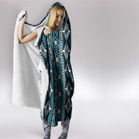 Fiji Masi Tapa Pattern Blue Hooded Blanket - Polynesian Pride