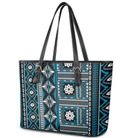 Fiji Masi Tapa Pattern Blue Leather Tote Bag - Polynesian Pride