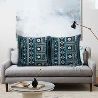 Fiji Masi Tapa Pattern Blue Pillow Cover - Polynesian Pride