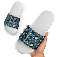 Fiji Masi Tapa Pattern Blue Slide Sandals - Polynesian Pride