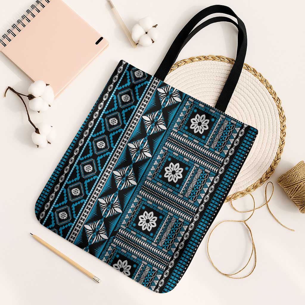 Fiji Masi Tapa Pattern Blue Tote Bag - Polynesian Pride