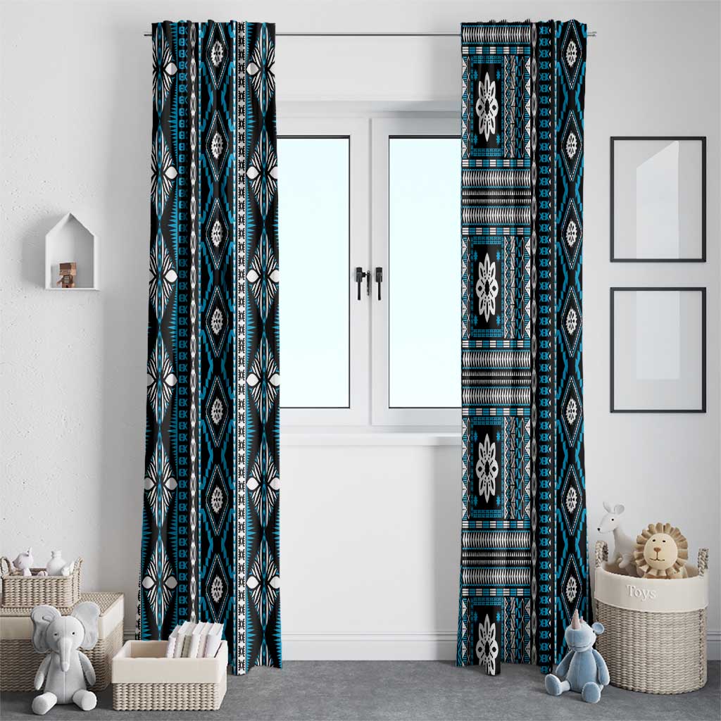 Fiji Masi Tapa Pattern Blue Window Curtain - Polynesian Pride