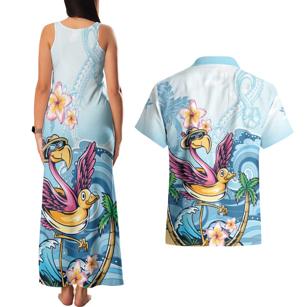 Hawaii Flamingo Couples Matching Tank Maxi Dress and Hawaiian Shirt Plumeria Tropical Beach