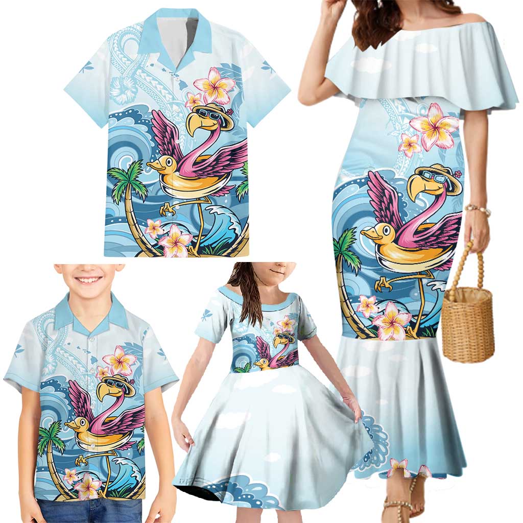 Hawaii Flamingo Family Matching Mermaid Dress and Hawaiian Shirt Plumeria Tropical Beach LT01 - Polynesian Pride
