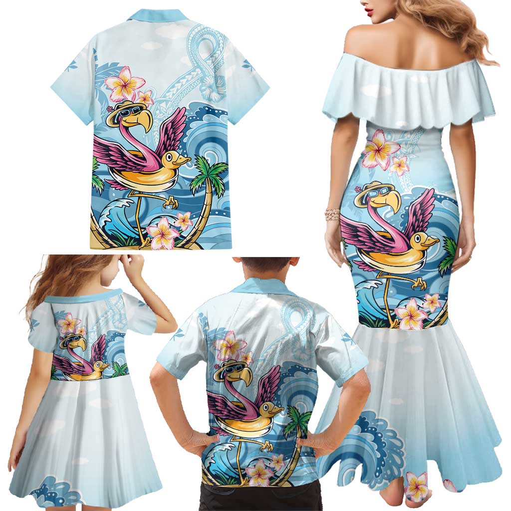 Hawaii Flamingo Family Matching Mermaid Dress and Hawaiian Shirt Plumeria Tropical Beach LT01 - Polynesian Pride