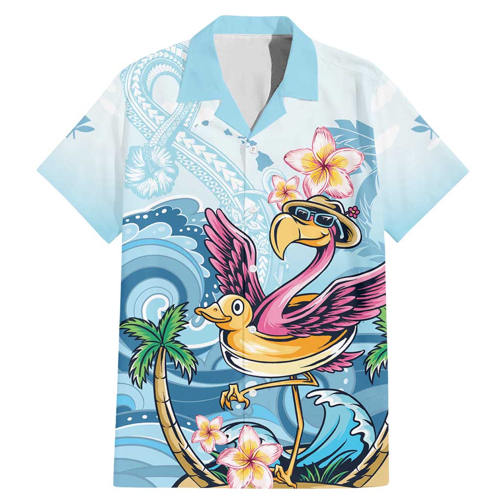 Hawaii Flamingo Family Matching Mermaid Dress and Hawaiian Shirt Plumeria Tropical Beach LT01 Dad's Shirt - Short Sleeve Blue - Polynesian Pride
