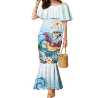 Hawaii Flamingo Family Matching Mermaid Dress and Hawaiian Shirt Plumeria Tropical Beach LT01 Mom's Dress Blue - Polynesian Pride