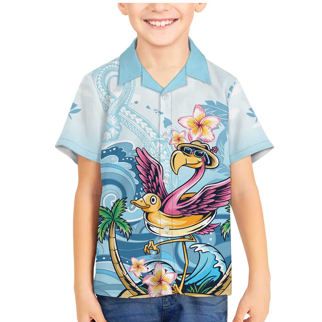 Hawaii Flamingo Family Matching Mermaid Dress and Hawaiian Shirt Plumeria Tropical Beach LT01 Son's Shirt Blue - Polynesian Pride
