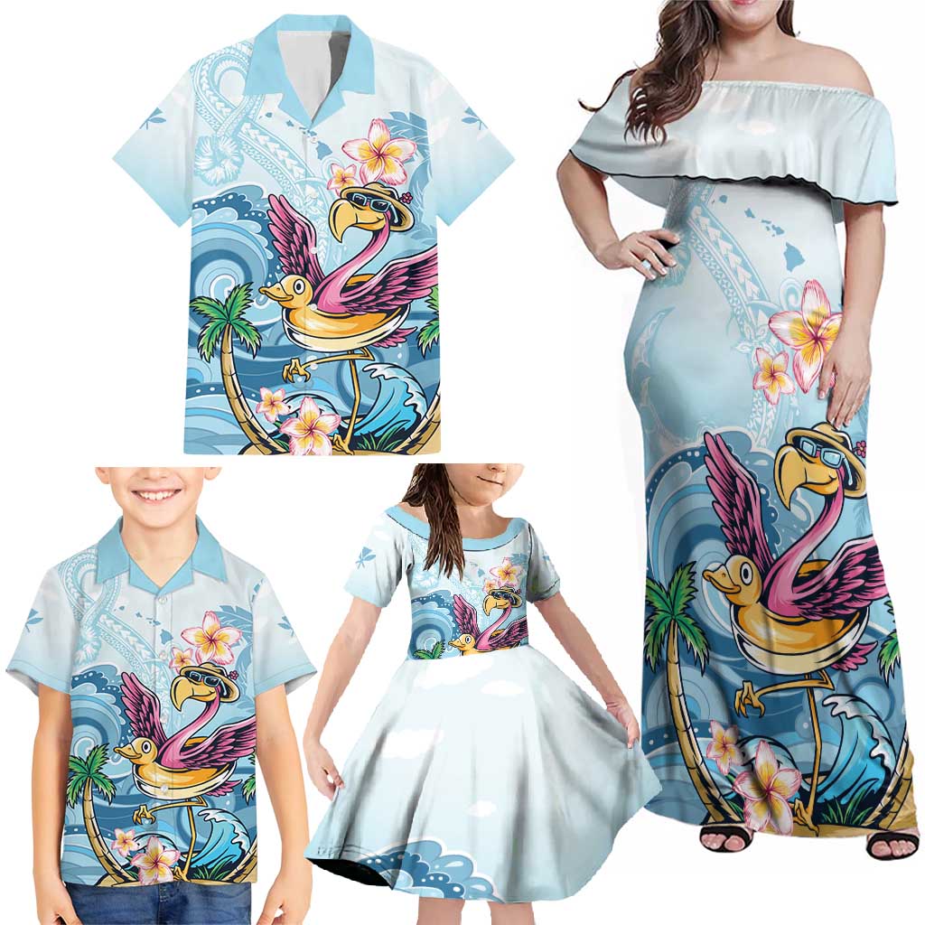 Hawaii Flamingo Family Matching Off Shoulder Maxi Dress and Hawaiian Shirt Plumeria Tropical Beach LT01 - Polynesian Pride