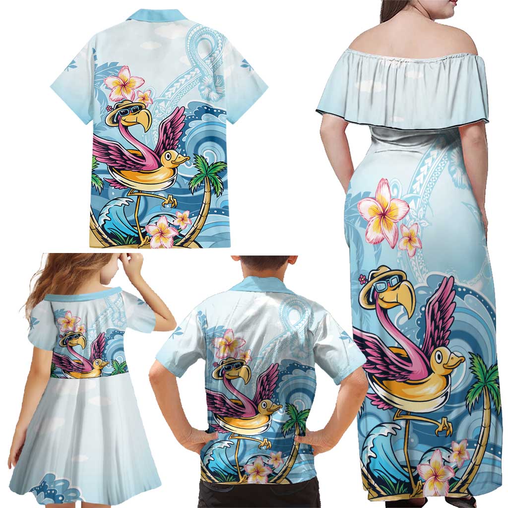 Hawaii Flamingo Family Matching Off Shoulder Maxi Dress and Hawaiian Shirt Plumeria Tropical Beach LT01 - Polynesian Pride