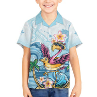 Hawaii Flamingo Family Matching Off Shoulder Maxi Dress and Hawaiian Shirt Plumeria Tropical Beach LT01 Son's Shirt Blue - Polynesian Pride