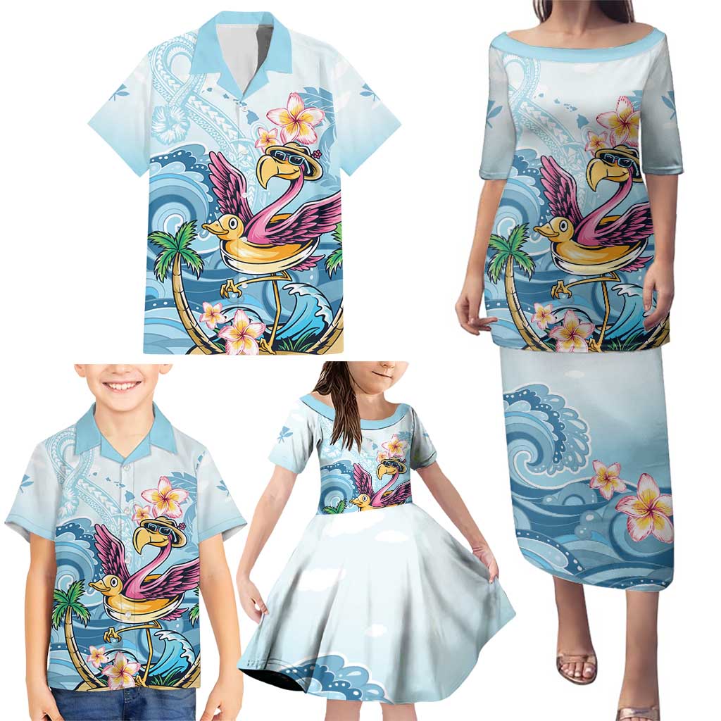 Hawaii Flamingo Family Matching Puletasi and Hawaiian Shirt Plumeria Tropical Beach LT01 - Polynesian Pride