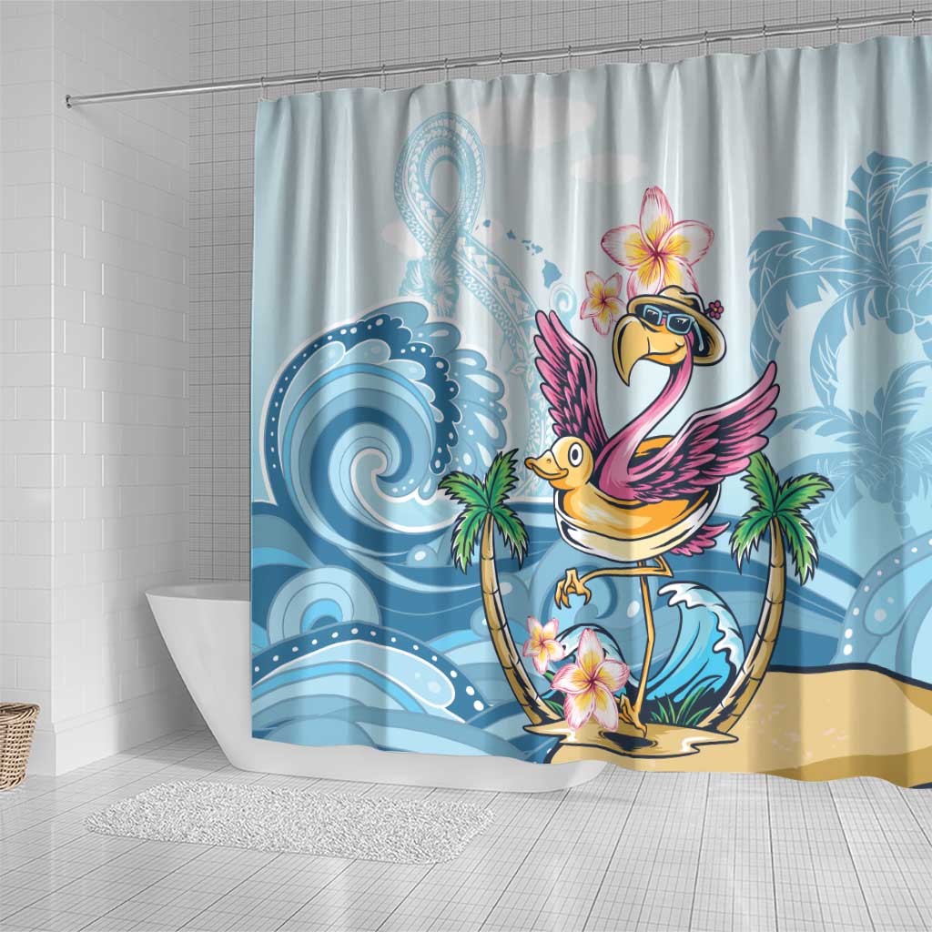 Hawaii Flamingo Shower Curtain Plumeria Tropical Beach