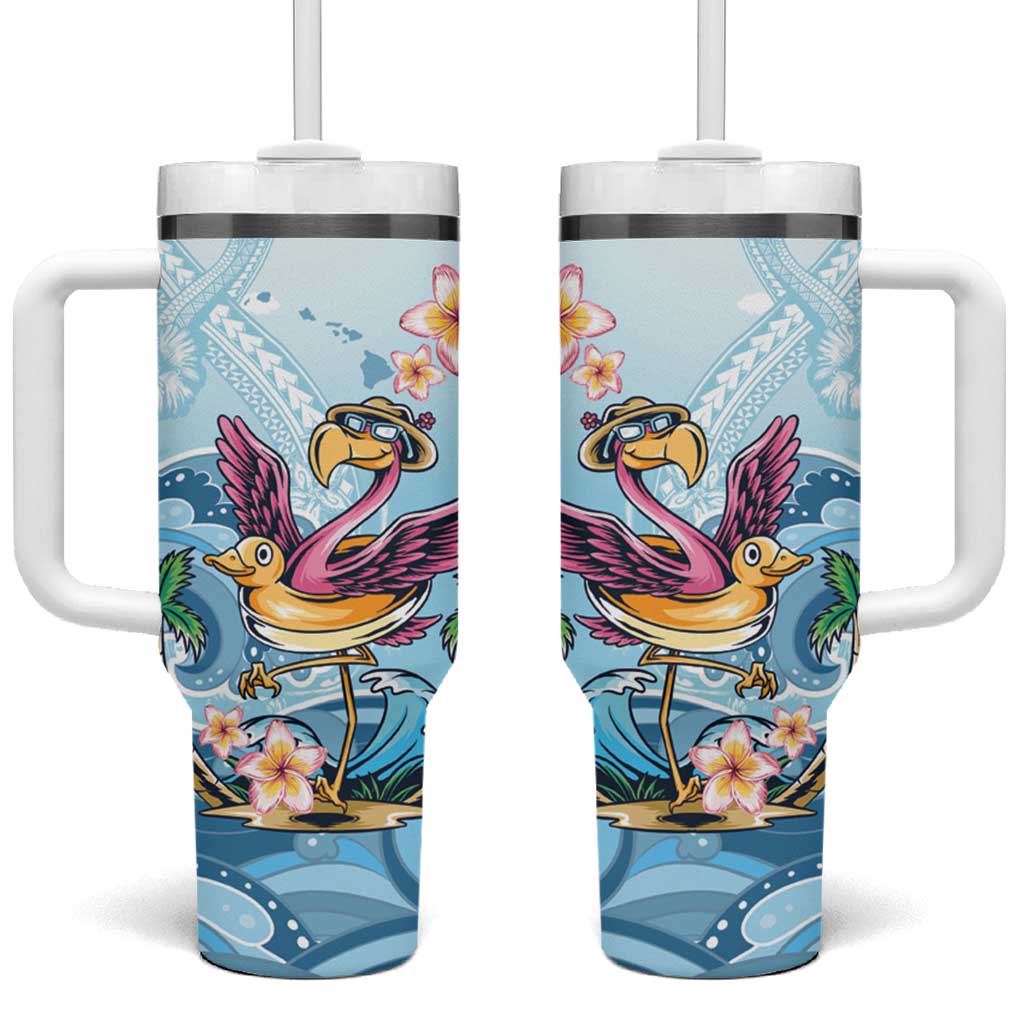 Hawaii Flamingo Tumbler With Handle Plumeria Tropical Beach LT01 One Size: 40 oz Blue - Polynesian Pride