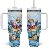Hawaii Flamingo Tumbler With Handle Plumeria Tropical Beach LT01 One Size: 40 oz Blue - Polynesian Pride