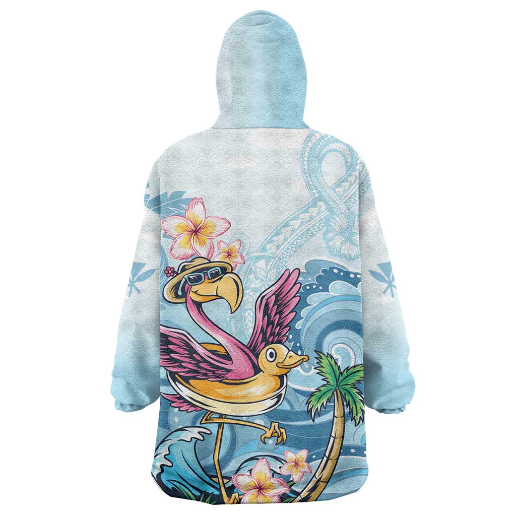 Hawaii Flamingo Wearable Blanket Hoodie Plumeria Tropical Beach