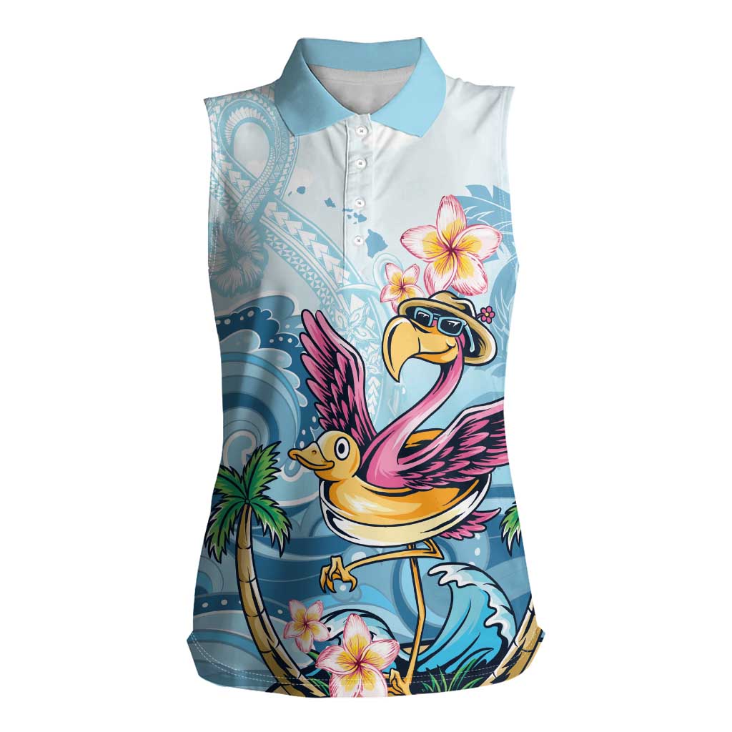 Hawaii Flamingo Women Sleeveless Polo Shirt Plumeria Tropical Beach LT01 Female Blue - Polynesian Pride