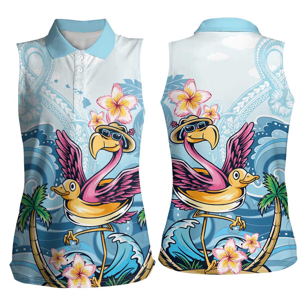 Hawaii Flamingo Women Sleeveless Polo Shirt Plumeria Tropical Beach LT01 - Polynesian Pride