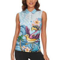 Hawaii Flamingo Women Sleeveless Polo Shirt Plumeria Tropical Beach LT01 - Polynesian Pride